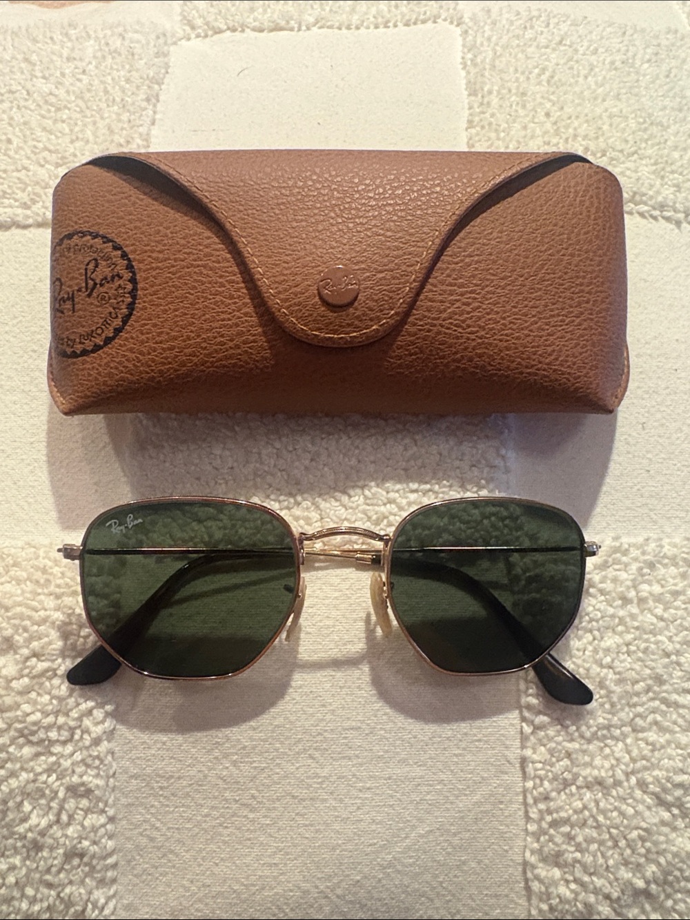Ray-Ban Hexagon Gold Frame Sunglasses with Brown Case